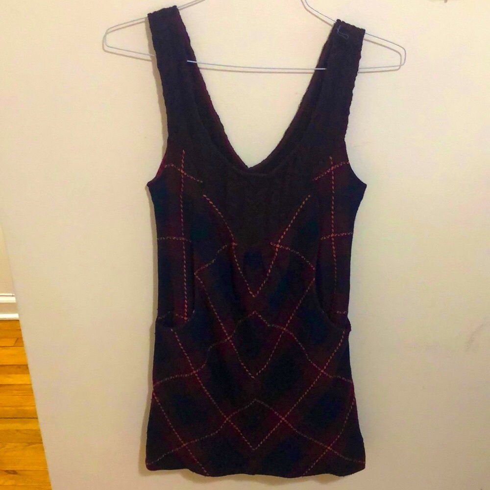 Free People wool blend plaid mini jumper wine color